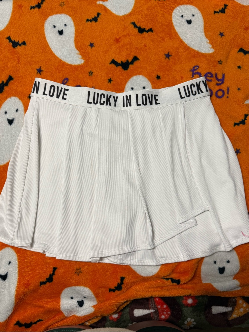 Lucky in Love White Pleated Athletic Skirt with Logo Waistband